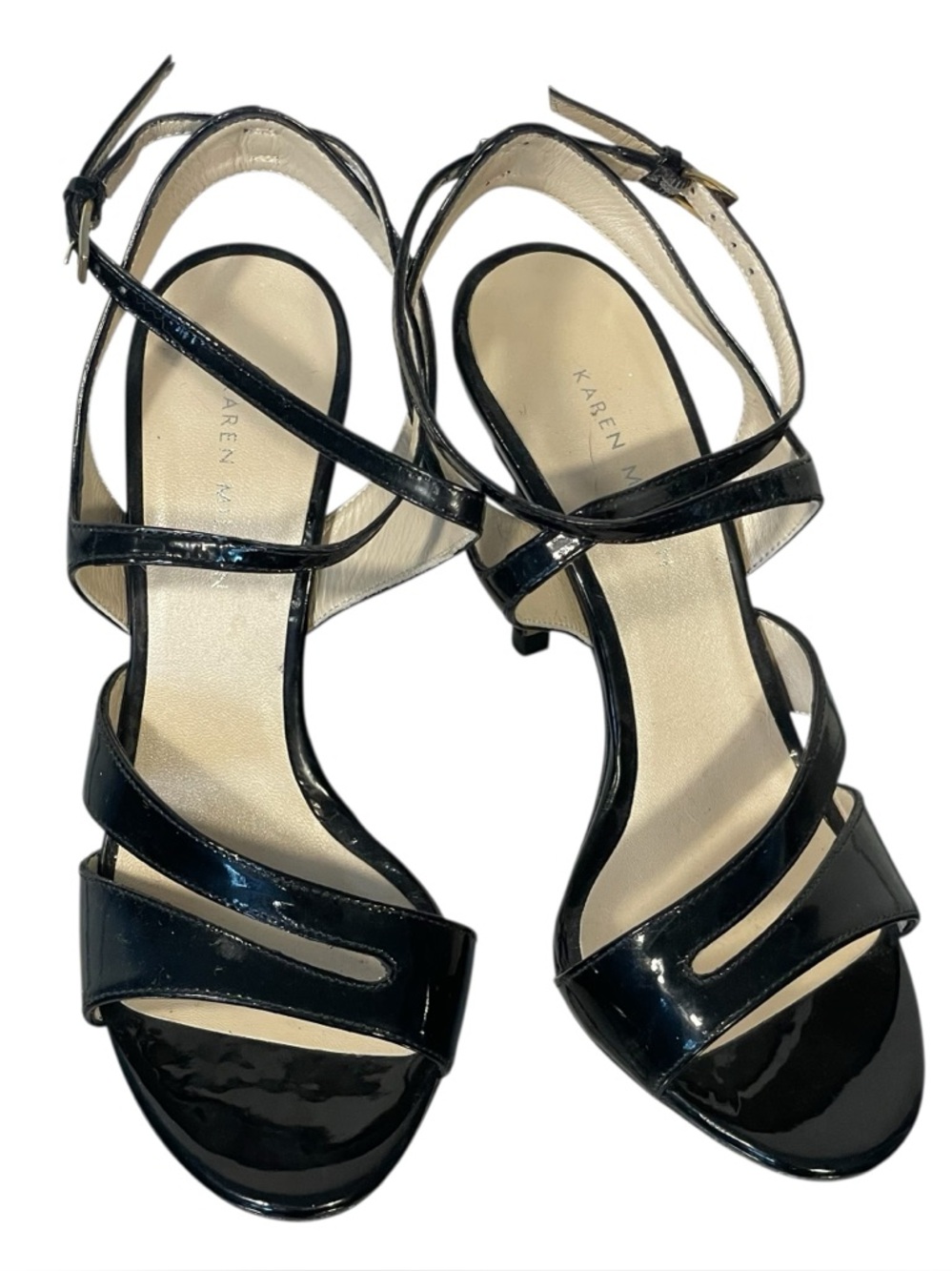 Karen Millen Black Patent Strap Stiletto Slingback Heel Sz 38 US 7.5